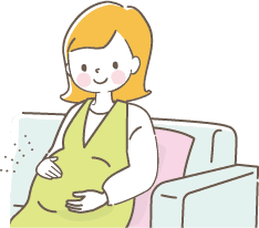 妊娠した女性がソファに座ってるイラスト