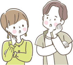 顔に手を当てて疑問を抱く男女のイラスト