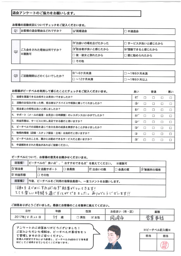 退会アンケート｜岡崎市シングルマザー